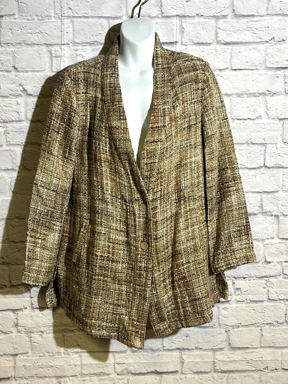 TravelSmith Womens M Tweed Look Jacket Multicolor Woven Two Button Blazer